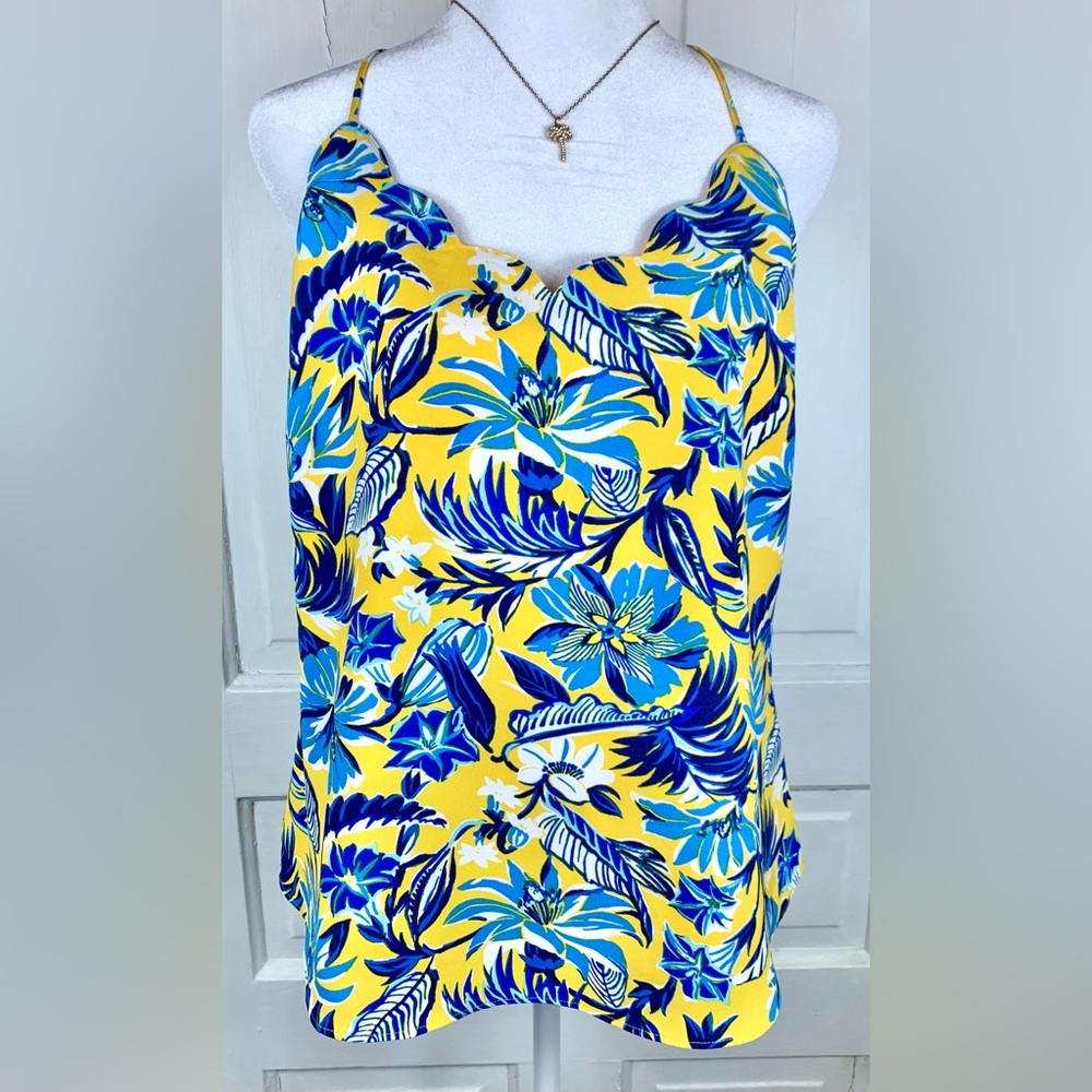J. Crew Scalloped Edge Cami Adjustable Spaghetti Strap Tank Top w/ Floral Print